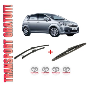 Set 3 stergatoare TOYOTA COROLLA Verso (ZER_, ZZE12_, R1_) din 2004 - 2009, pentru parbriz si luneta fata si spate auto, Bosch Twin, din cauciuc siliconat rezistent, 4 Stickere Auto TOYOTA