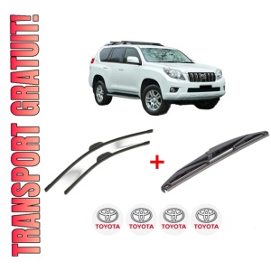Set 3 stergatoare TOYOTA LAND CRUISER PRADO (_J15_) din 2009, pentru parbriz si luneta fata si spate auto, Bosch Twin, din cauciuc siliconat rezistent, 4 Stickere Auto TOYOTA