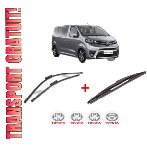 Set 3 stergatoare TOYOTA PROACE VERSO Bus (MPY_) din 2016 - 2023, pentru parbriz si luneta fata si spate auto, Valeo Silencio, din cauciuc siliconat rezistent, 4 Stickere Auto TOYOTA