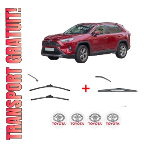 Set 3 stergatoare TOYOTA RAV 4 IV (_A4_) din 2012 - 2019, pentru parbriz si luneta fata si spate auto, Valeo Silencio, din cauciuc siliconat rezistent, 4 Stickere Auto TOYOTA