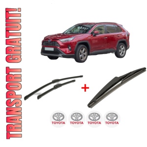 Set 3 stergatoare TOYOTA RAV 4 IV (_A4_) din 2012 - 2019, pentru parbriz si luneta fata si spate auto, Bosch Twin, din cauciuc siliconat rezistent, 4 Stickere Auto TOYOTA