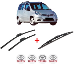 Set 3 stergatoare TOYOTA YARIS VERSO VAN (_P2_) din 2000 - 2005, pentru parbriz si luneta fata si spate auto, Bosch Twin, din cauciuc siliconat rezistent, 4 Stickere Auto TOYOTA v9773