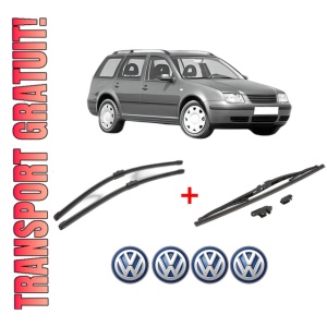 Set 3 stergatoare Volkswagen BORA Variant (1J6) din 1999 - 2005, pentru parbriz si luneta fata si spate auto, Valeo Silencio, din cauciuc siliconat rezistent, 4 Stickere Auto VW