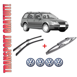 Set 3 stergatoare Volkswagen BORA Variant (1J6) din 1999 - 2005, pentru parbriz si luneta fata si spate auto, Bosch Twin, din cauciuc siliconat rezistent, 4 Stickere Auto VW