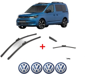 Set 3 stergatoare Volkswagen CADDY V Box Body/MPV (SBA, SBH) din 2020 - 2024, pentru parbriz si luneta fata si spate auto, Valeo Silencio, din cauciuc siliconat rezistent, 4 Stickere Auto VW v11987