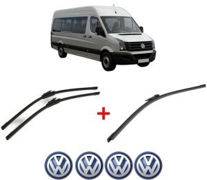 Set 3 stergatoare Volkswagen CRAFTER 30-35 Bus (2E_) din 2006 - 2016, pentru parbriz si luneta fata si spate auto, Bosch Aerotwin, din cauciuc siliconat rezistent, 4 Stickere Auto VW v7013