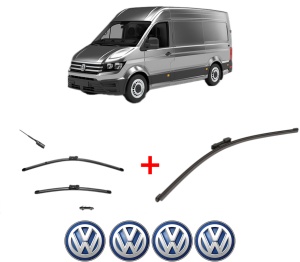 Set 3 stergatoare Volkswagen CRAFTER Van (SY_, SX_) din 2016 - 2024, pentru parbriz si luneta fata si spate auto, Valeo Silencio Xtrm, din cauciuc siliconat rezistent, 4 Stickere Auto VW v13012