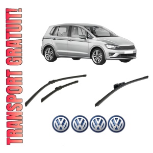 Set 3 stergatoare Volkswagen GOLF SPORTSVAN VII (AM1, AN1) din 2014-2020, pentru parbriz si luneta fata si spate auto, Bosch Aerotwin-Aerotwin, din cauciuc siliconat rezistent, 4 Stickere Auto Volkswagen