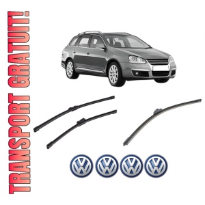 Set 3 stergatoare Volkswagen GOLF V Variant (1K5) din 2007-2009, pentru parbriz si luneta fata si spate auto, Bosch Aerotwin-Aerotwin, din cauciuc siliconat rezistent, 4 Stickere Auto Volkswagen