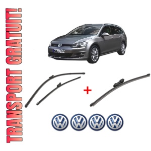 Set 3 stergatoare Volkswagen GOLF VAN VII Variant (BA5) din 2013 - 2017, pentru parbriz si luneta fata si spate auto, Valeo Silencio Xtrm, din cauciuc siliconat rezistent, 4 Stickere Auto VW