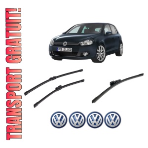 Set 3 stergatoare Volkswagen GOLF VI Van (5K1) din 2008-2012, pentru parbriz si luneta fata si spate auto, Bosch Aerotwin-Aerotwin, din cauciuc siliconat rezistent, 4 Stickere Auto Volkswagen