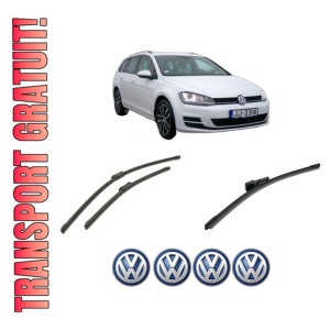 Set 3 stergatoare Volkswagen GOLF VII Variant (BA5, BV5) din 2013-2021, pentru parbriz si luneta fata si spate auto, Bosch Aerotwin-Aerotwin, din cauciuc siliconat rezistent, 4 Stickere Auto Volkswagen