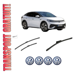 Set 3 stergatoare Volkswagen ID.5 (E39) din 2021, pentru parbriz si luneta fata si spate auto, Bosch Aerotwin-Aerotwin, din cauciuc siliconat rezistent, 4 Stickere Auto Volkswagen