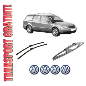 Set 3 stergatoare Volkswagen PASSAT B5.5 Variant (3B6) din 2000-2005, pentru parbriz si luneta fata si spate auto, Bosch Twin-Aerotwin, din cauciuc siliconat rezistent, 4 Stickere Auto Volkswagen