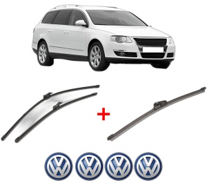 Set 3 stergatoare Volkswagen PASSAT B6 Variant (3C5) din 2005 - 2011, pentru parbriz si luneta fata si spate auto, Valeo Silencio Xtrm, din cauciuc siliconat rezistent, 4 Stickere Auto VW v14692