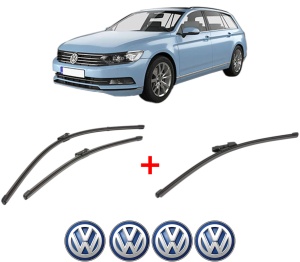 Set 3 stergatoare Volkswagen PASSAT B8 Variant (3G5, CB5) din 2014 - 2024, pentru parbriz si luneta fata si spate auto, Valeo Silencio Xtrm, din cauciuc siliconat rezistent, 4 Stickere Auto VW v13492