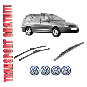 Set 3 stergatoare Volkswagen POLO Variant (6V5) din 1997-2001, pentru parbriz si luneta fata si spate auto, Bosch Twin-Aerotwin Retrofit, din cauciuc siliconat rezistent, 4 Stickere Auto Volkswagen