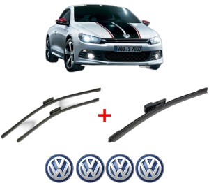 Set 3 stergatoare Volkswagen SCIROCCO Van (137) din 2009 - 2014, pentru parbriz si luneta fata si spate auto, Bosch Aerotwin, din cauciuc siliconat rezistent, 4 Stickere Auto VW v5213