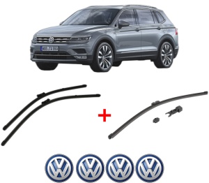 Set 3 stergatoare Volkswagen TIGUAN ALLSPACE (BW2, BJ2) din 2017 - 2021, pentru parbriz si luneta fata si spate auto, Valeo HydroConnect, din cauciuc siliconat rezistent, 4 Stickere Auto VW v12587