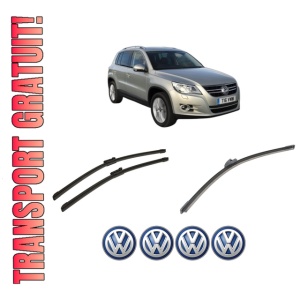 Set 3 stergatoare Volkswagen TIGUAN VAN (5N_) din 2007-2018, pentru parbriz si luneta fata si spate auto, Bosch Aerotwin-Aerotwin, din cauciuc siliconat rezistent, 4 Stickere Auto Volkswagen