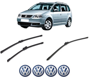 Set 3 stergatoare Volkswagen TOURAN (1T1, 1T2) din 2003-2010, pentru parbriz si luneta fata si spate auto, Bosch Aerotwin-Aerotwin, din cauciuc siliconat rezistent, 4 Stickere Auto Volkswagen - Img 2