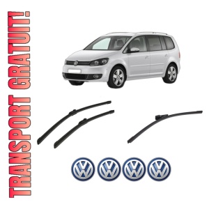 Set 3 stergatoare Volkswagen TOURAN VAN (1T3) din 2010-2015, pentru parbriz si luneta fata si spate auto, Bosch Aerotwin-Aerotwin, din cauciuc siliconat rezistent, 4 Stickere Auto Volkswagen