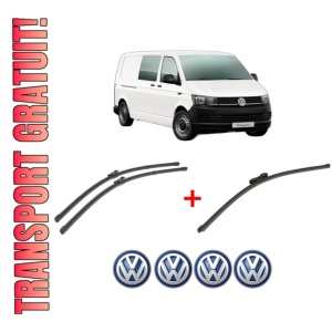 Set 3 stergatoare Volkswagen TRANSPORTER T6 / CARAVELLE T6 Bus (SGB, SGJ, SHB, SHJ) din 2015 - 2024, pentru parbriz si luneta fata si spate auto, Valeo Silencio Xtrm, din cauciuc siliconat rezistent, 4 Stickere Auto VW