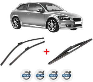 Set 3 stergatoare VOLVO C30 (533) din 2006 - 2012, pentru parbriz si luneta fata si spate auto, Valeo Silencio, din cauciuc siliconat rezistent, 4 Stickere Auto VOLVO v12832