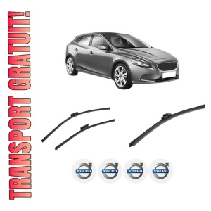 Set 3 stergatoare VOLVO V40 Hatchback (525) din 2012-2019, pentru parbriz si luneta fata si spate auto, Bosch Aerotwin-Aerotwin Multi, din cauciuc siliconat rezistent, 4 Stickere Auto VOLVO