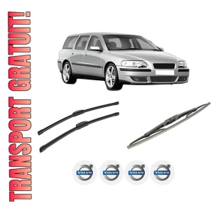 Set 3 stergatoare VOLVO V70 II (285) din 1999-2008, pentru parbriz si luneta fata si spate auto, Bosch Twin-Aerotwin Retrofit, din cauciuc siliconat rezistent, 4 Stickere Auto VOLVO