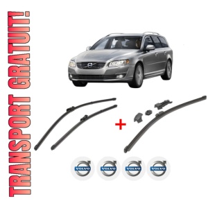 Set 3 stergatoare VOLVO V70 III Estate Van (135) din 2013 - 2015, pentru parbriz si luneta fata si spate auto, Valeo HydroConnect, din cauciuc siliconat rezistent, 4 Stickere Auto VOLVO