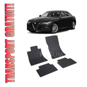 Set 4 covorase Alfa Romeo Giulia 4X2 2016-2019, din cauciuc 100%, compatibile cu autoturismul ALFA ROMEO Giulia