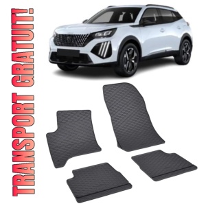 Set 4 covorase Peugeot 2008 Mhev 2024-prezent, din cauciuc 100%, compatibile cu autoturismul PEUGEOT 2008