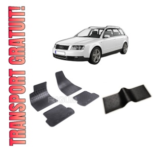 Set 5 covorase AUDI A4 B6 din 11.2001-10.2004, cu covoras tunel median, CAROSERIE COMBI, Presuri cauciuc 100%, compatibil cu autoturismul AUDI A4 B6, Rigum