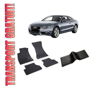 Set 5 covorase AUDI A5 II din 10.2016-PREZENT, cu covoras tunel median, CAROSERIE SPORTBACK, Presuri cauciuc 100%, compatibil cu autoturismul AUDI A5 II, Rigum