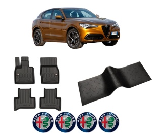 Set 5 covorase auto ALFA ROMEO STELVIO (949_) din 2012-2020, cu covoras tunel median, presuri auto din cauciuc, 4x Stickere auto cu ALFA ROMEO - Img 2