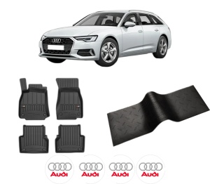 Set 5 covorase auto AUDI A6 C8 (4A2) din 2004-2009, cu covoras tunel median, presuri auto din cauciuc, 4x Stickere auto cu AUDI - Img 2