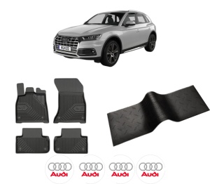 Set 5 covorase auto AUDI Q5 (FYB, FYG) din 2010-2014, cu covoras tunel median, presuri auto din cauciuc, 4x Stickere auto cu AUDI - Img 2