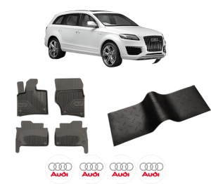 Set 5 covorase auto AUDI Q7 (4LB) din 2004-2008, cu covoras tunel median, presuri auto din cauciuc, 4x Stickere auto cu AUDI - Img 2