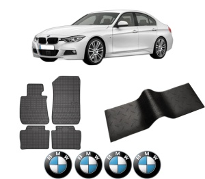 Set 5 covorase auto BMW Seria 3 (F30, F80) din 2006-2015, cu covoras tunel median, presuri auto din cauciuc, 4x Stickere auto cu BMW - Img 2