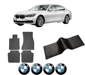 Set 5 covorase auto BMW Seria 7 (G11, G12) din 2007-2018, cu covoras tunel median, presuri auto din cauciuc, 4x Stickere auto cu BMW - Img 2
