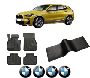 Set 5 covorase auto BMW Seria X2 (F39) din 2004-2010, cu covoras tunel median, presuri auto din cauciuc, 4x Stickere auto cu BMW - Img 2