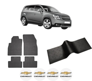 Set 5 covorase auto CHEVROLET ORLANDO (J309) din 2005-2012, cu covoras tunel median, presuri auto din cauciuc, 4x Stickere auto cu CHEVROLET - Img 2