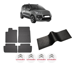 Set 5 covorase auto CITROEN C3 PICASSO (SH_) din 2013-2021, cu covoras tunel median, presuri auto din cauciuc, 4x Stickere auto cu CITROEN - Img 2