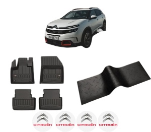 Set 5 covorase auto CITROEN C5 AIRCROSS (A_) din 2001-2006, cu covoras tunel median, presuri auto din cauciuc, 4x Stickere auto cu CITROEN - Img 2