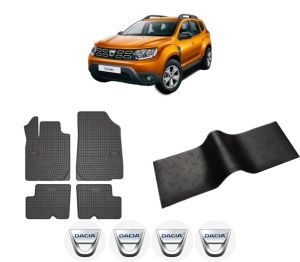 Set 5 covorase auto DACIA DUSTER SUV Van din 2006-2014, cu covoras tunel median, presuri auto din cauciuc, 4x Stickere auto cu DACIA - Img 2