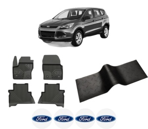 Set 5 covorase auto FORD KUGA II VAN din 2018-2023, cu covoras tunel median, presuri auto din cauciuc, 4x Stickere auto cu FORD - Img 2
