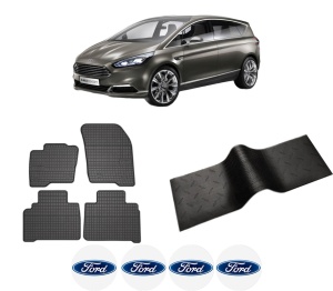 Set 5 covorase auto FORD S-MAX (CJ, WA6) din 2012-2018, cu covoras tunel median, presuri auto din cauciuc, 4x Stickere auto cu FORD - Img 2