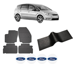 Set 5 covorase auto FORD S-MAX (WA6) din 2018-2022, cu covoras tunel median, presuri auto din cauciuc, 4x Stickere auto cu FORD - Img 2