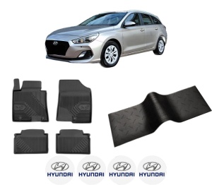 Set 5 covorase auto HYUNDAI i30 Kombi Van (GDE, GD) din 2013-2021, cu covoras tunel median, presuri auto din cauciuc, 4x Stickere auto cu HYUNDAI - Img 2